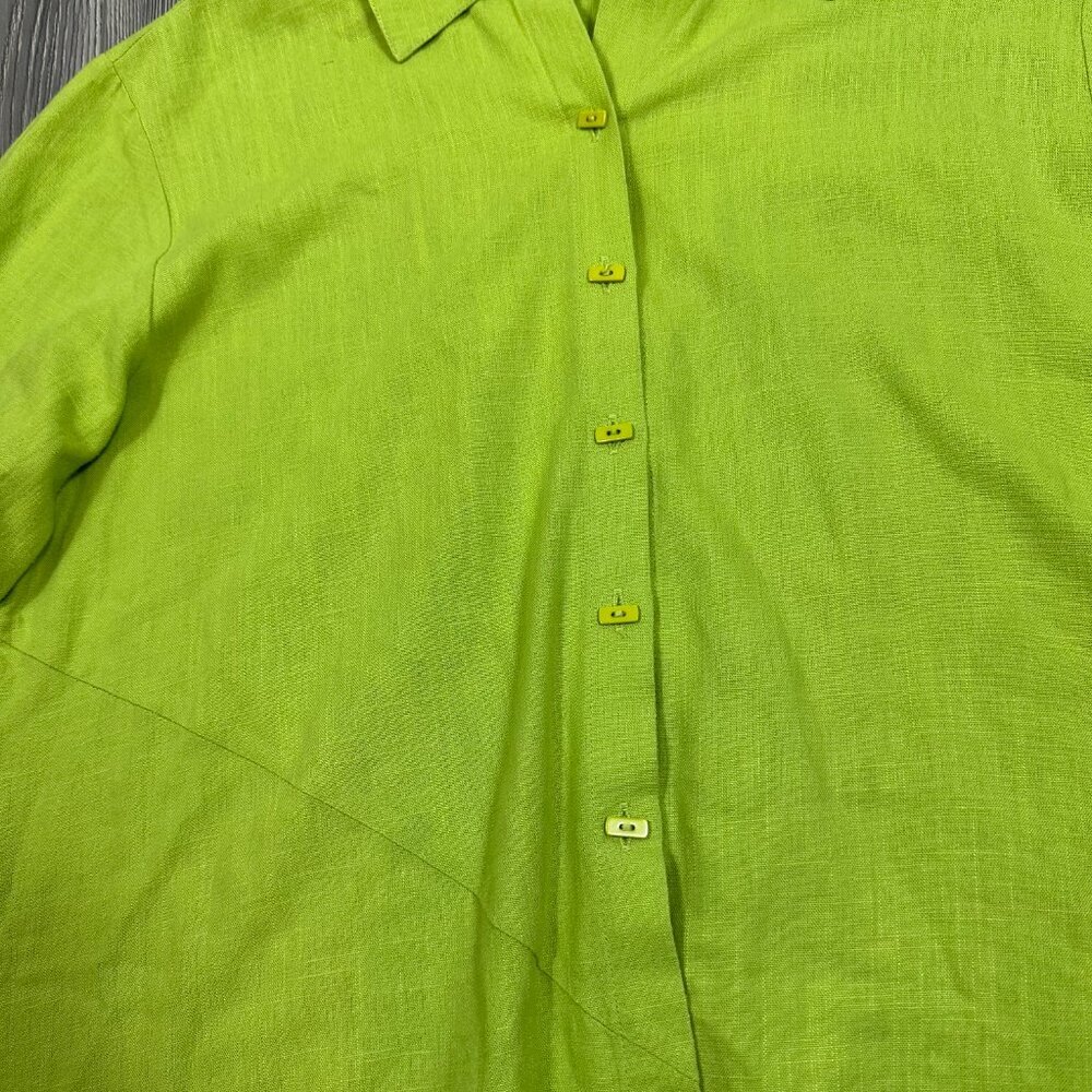For Cynthia Green Linen Blend Tunic L Asymmetrical Button Down‎ - Picture 2 of 7